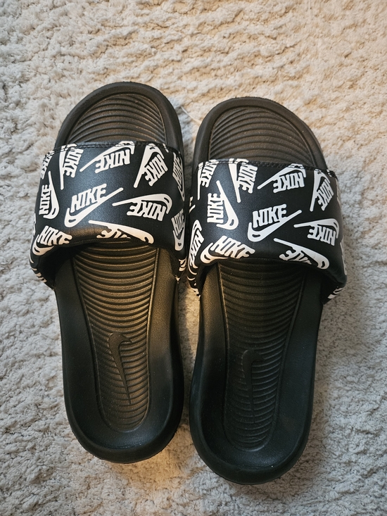 Nike Other - Nike Black Slide Sandals with White Logo Strap
